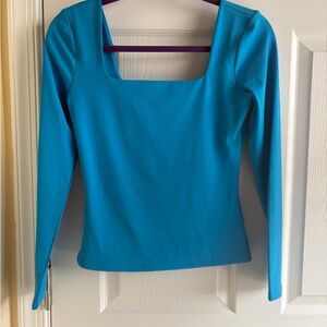 Express Fitted Blue Long Sleeve Blouse